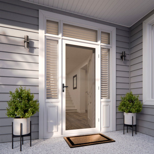 Custom Security Door with Plantation Shutters on Windows